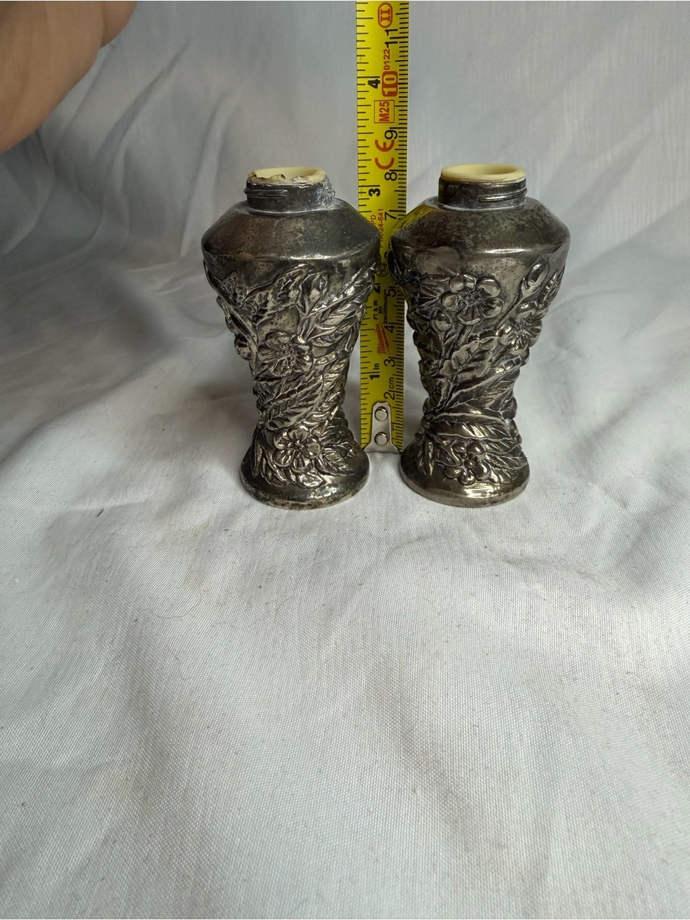 Vintage Silver-Tone Ornate Floral Salt and Pepper Shakers